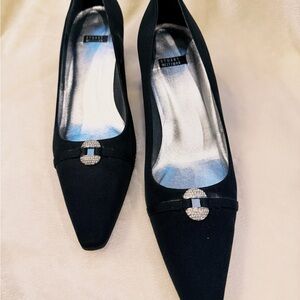 Stuart Weitzman Black Heels with Silver Accents Moderately Worn